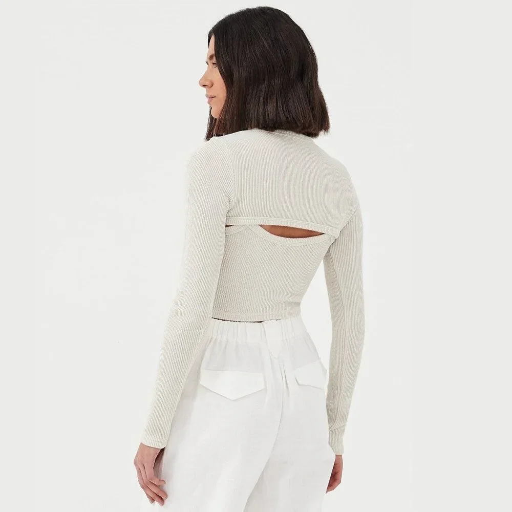 4th & Reckless Women's Bone White Gabrielle 2-Piece Arm Warmer Crop Top Size L_4
